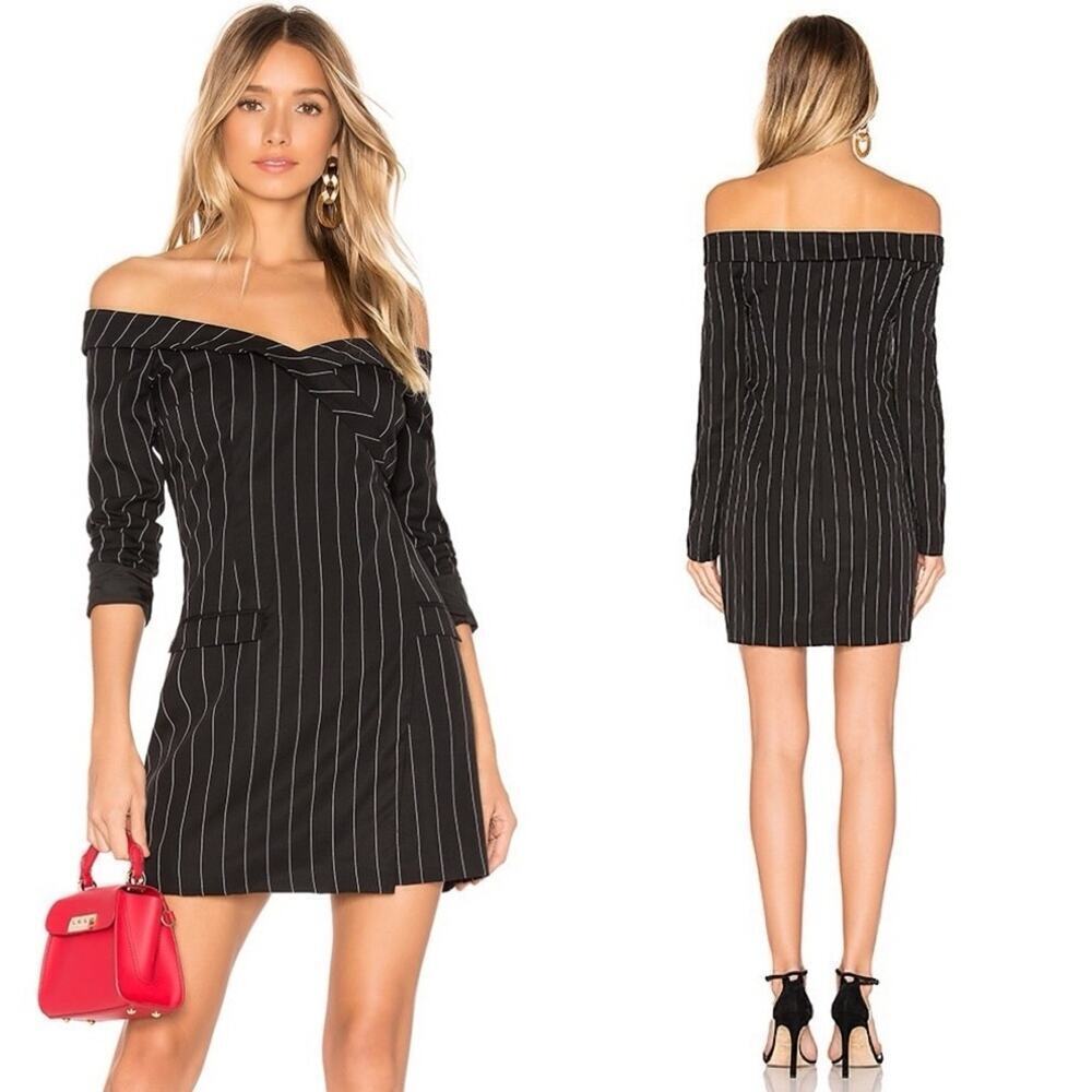 NWT Lovers + Friends Carmela pinstripe off the shoulder blazer mini dress xxs